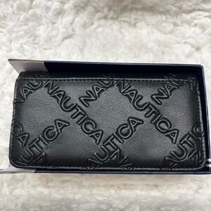 NWT NAUTICA Black Embossed Rectangular Genuine Leather Wallet Tab